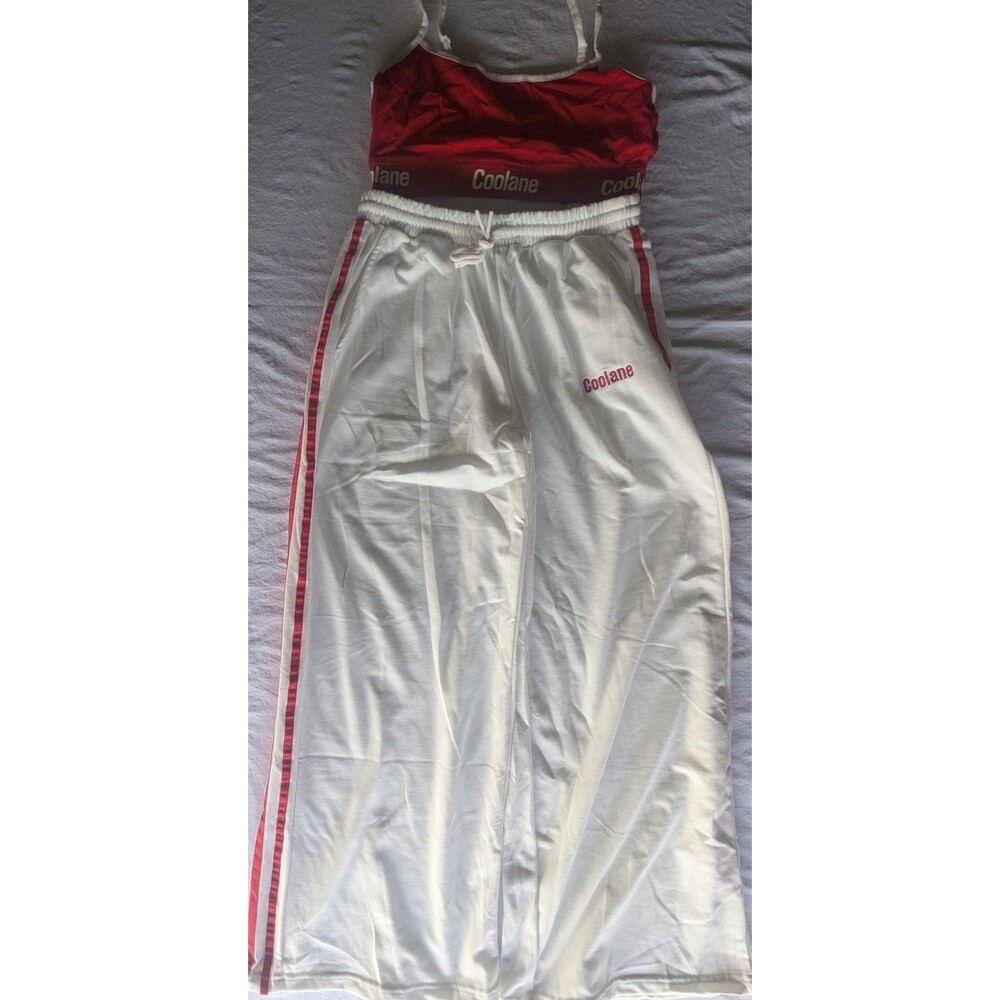 SHEIN Coolane Red Bandeau Top & White Track Pants Set Size M